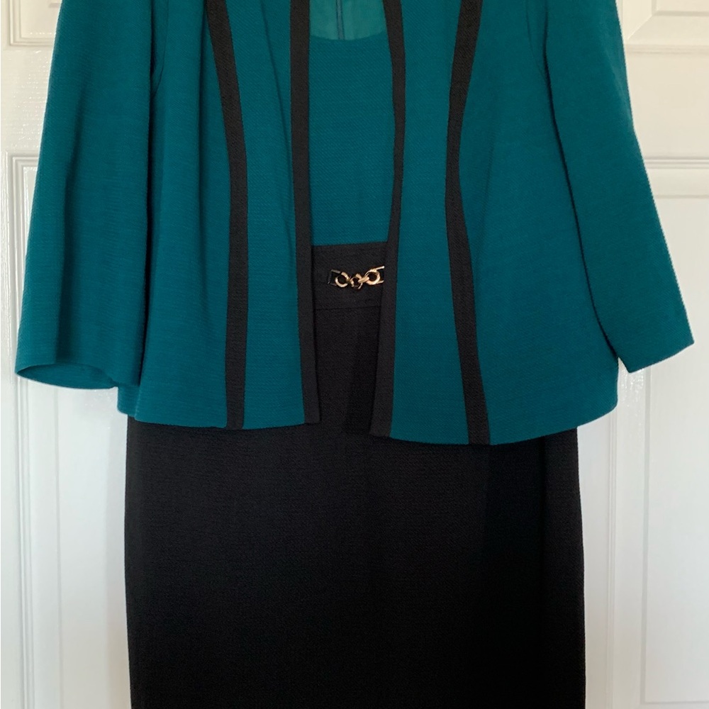 Studio One Teal and Black Dress and Jacket Set